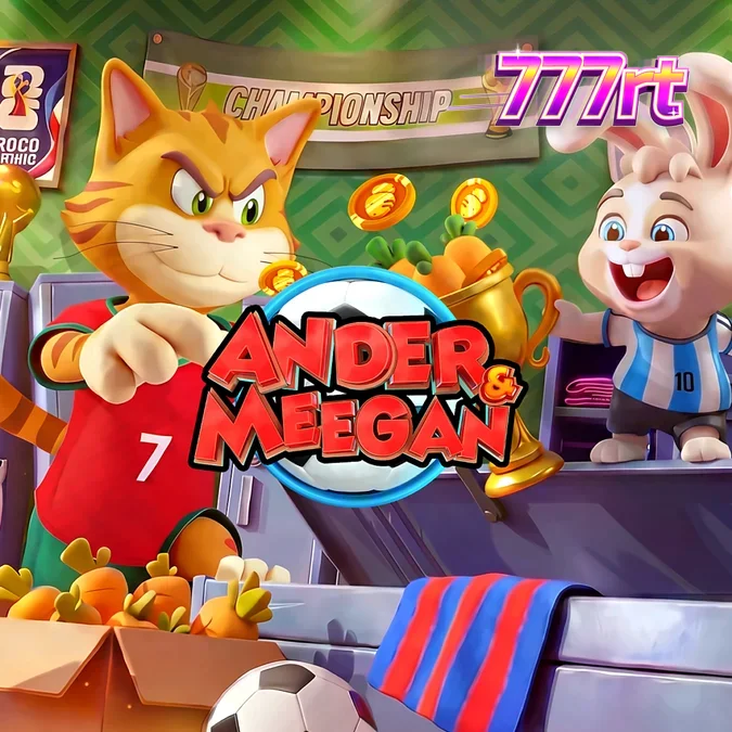 Tampilan visual slot Ander & Meegan dengan elemen grafis sepak bola yang dinamis